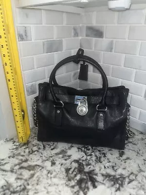 Michael Kors Hamilton Medium Shoulder Hand Bag Pebbled Leather Black EUC • $66