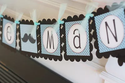 Blue And Black Mustache Bowtie Baby Shower  Little Man  Or  It's A Boy  Banner • $26