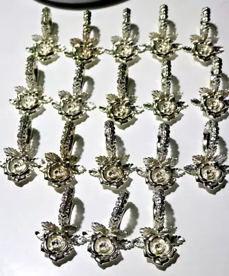 Vintage Silver Tone Rose Flower Napkin Rings - Set Of 18 • $30