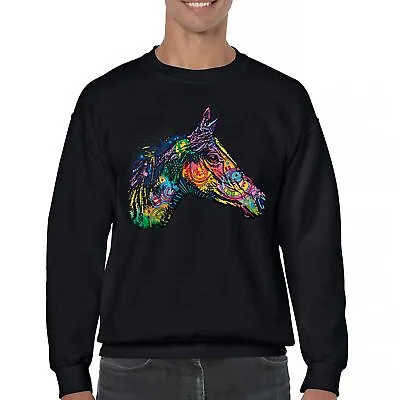 Dean Russo Colorful Horse Sweatshirt Neon Mosaic Wild Mustang Animal Crewneck • $28.47