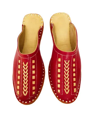 Mens Genuine Red Leather Clogs Shoes Mules Shoe Leather Sole Handmade In India • £37.19