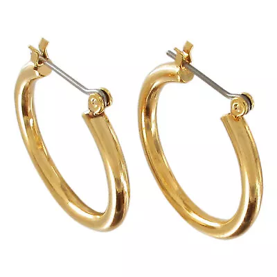 Gold Tone Solid Plain Simple Small Hoop Earrings Pierced Snap Down 7/8  • $9.59