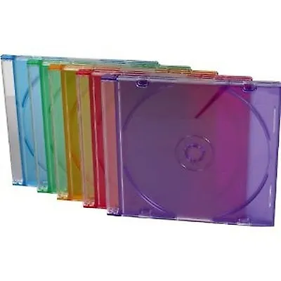 10 Pack Of Slim CD DVD Multi Coloured Jewel Plastic Transparent Cases For 1 Disc • £10.99