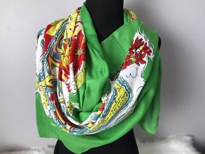 J Crew Bermuda Big Bold Multi Color Scarf Green Backround NWT Beautiful! • $34.20