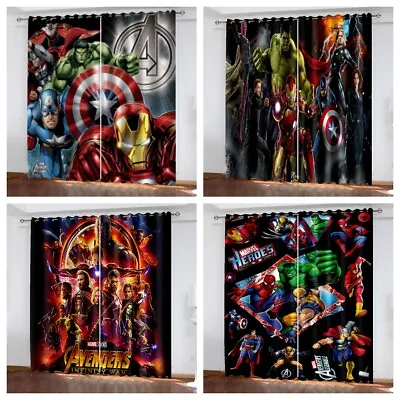 Fashion 3D The Avengers Curtains Kids Boys Blackout Curtains Ring Top Eyelet New • £31.20