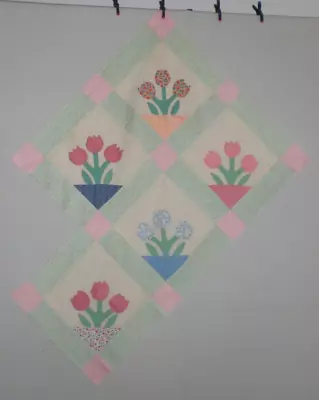 Quilt Project UFO Tulip Applique Cut Pieces Extra Fabric 3 Flowers Triangle Vase • $40