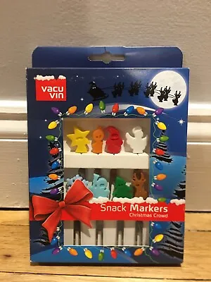 $9.99 • Buy NIB Christmas Crowd Vacu Vin 8 Pcs Party Snack Appetizer Fork/Marker Multicolor