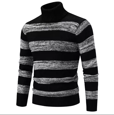 Mens Warm Knitted Sweater Thick Turtle Neck Pullover Jumper Knitwear Winter Tops • $31.36