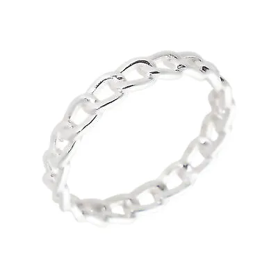 New Sterling Silver Curb Chain Link Ladies Ring Size: Q Silver For Her • £31.54