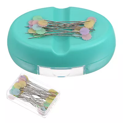 Magnetic Pin Cushion With 50pcs Flower Pins With Drawer Light Blue • $14.33