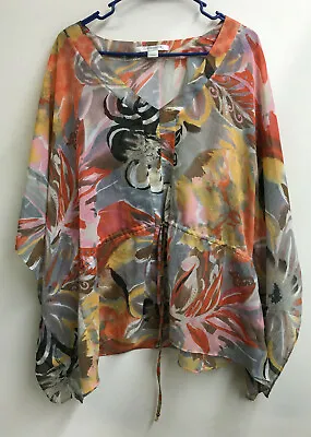 Erin London Women's Size L Tie Waist Kimono Sleeve Blouse / Beach Cover • $12.99