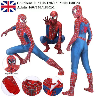 Raimi Spiderman Adult Men Kids Boys Cosplay Costume Jumpsuit Fancy Dress Party • £12.49