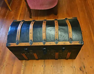 Antique Victorian 19th Century Dome Top Steamer Trunk Very Ornate Excellent • $225