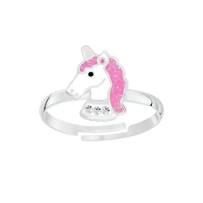 Childrens Girls 925 Sterling Silver White Pink Glitter Unicorn Horse Ring Boxed • £6.99