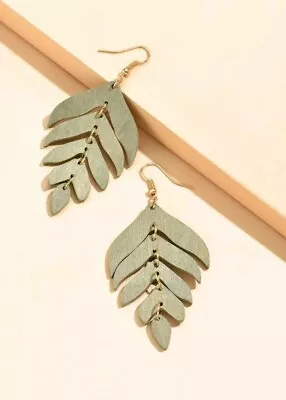 £6.99 • Buy Women Fashion Ethnic Wooden Round Dangle Drop Earrings Green Leaf Boho Jewelry 