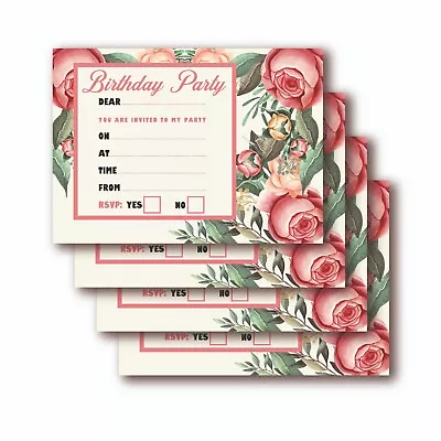 X24 Floral Flower 1 Theme Birthday Invitation 250gsm Cards Boys Girls Kids Party • £2.70