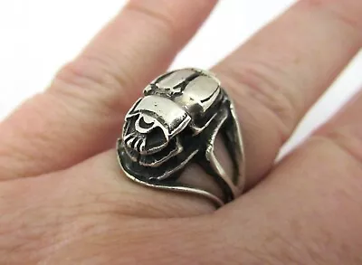 925 Sterling Silver Egyptian Revival Scarab Ring Size 6.5 Vintage Nice Patina • $35.99