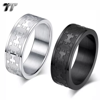 TT 8mm Black/Silver Stainless Steel Puzzle Band Ring Size 7-15 (R391) NEW • $11.65