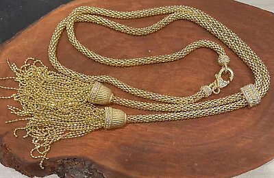 Judith Ripka 14K Gold Clad Sterling Silver Verona CZ Tassel Necklace 925 • $149.99