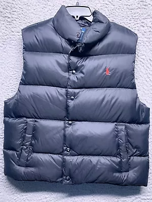 Polo Ralph Lauren Mens Large Down Puffer Vest Black Full Zip Snap Up VTG • $44.99