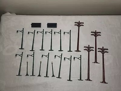 Vintage Bachmann O Gauge Trackside Telephone Poles Benches & Street Lamps 21pcs • $35