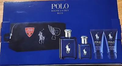 $94.80 • Buy Polo Blue Eau De Toilette 4-Piece Cologne, After Shave Gift Set Men + Travel Bag
