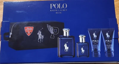 $94.80 • Buy Polo Blue Eau De Toilette 4-Piece Cologne, After Shave Gift Set Men + Travel Bag