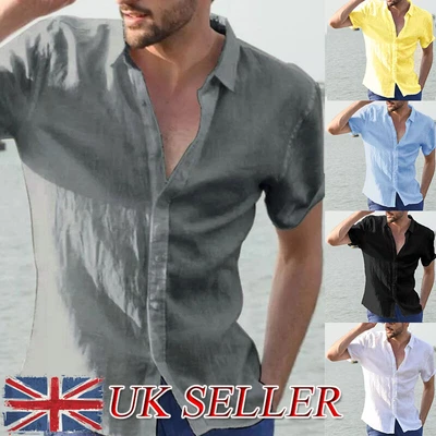 £10.99 • Buy Mens Summer Linen Style Short Sleeve Shirt Casual Fit Formal Blouse Tee Tops
