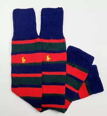 Polo Ralph Lauren Hand Knit Red Blue Green Striped Leggings Warmers VTG 28    👀 • $125