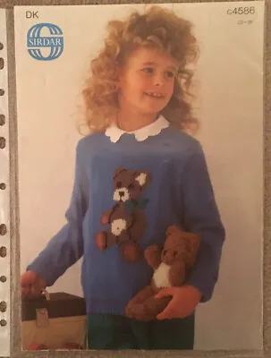 Teddy Bear Motif Girls Boys Sweater Knitting Pattern 22-26” • £1.49