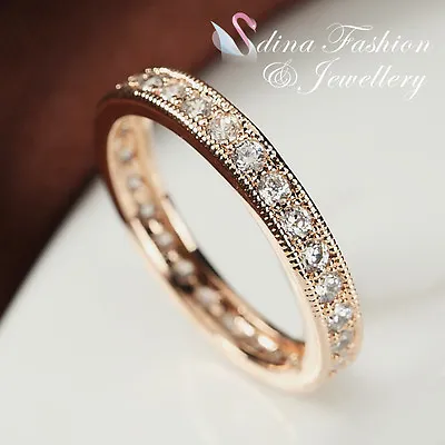 $21.99 • Buy 18K Rose Gold Plated Simulated Diamonds Exquisite Studded Band Eternity Ring