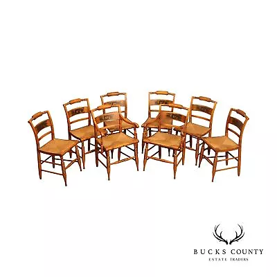 Hitchcock Vintage Set Eight Harvest Stencil Decorated Maple Dining Chairs • $2195