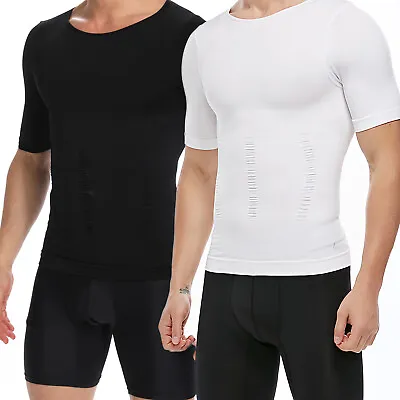 Men's Body Shaper Toning T-Shirt Ultra Durable Vest Compression Underwear Shirt • $16.79