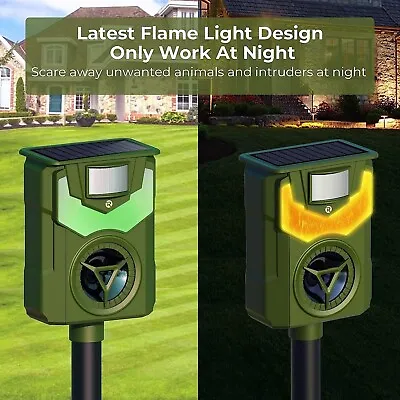 Solar Animal Repeller Ultrasonic Light Motion Detector W/ Flame Guard 2 Pack NEW • $18