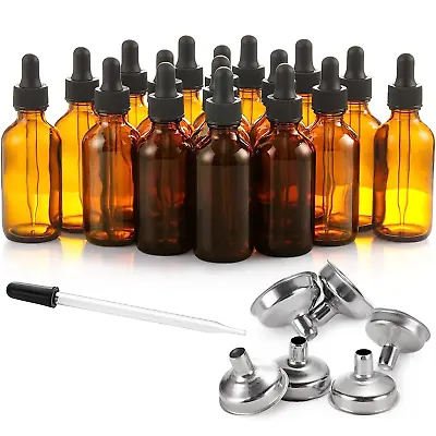 24 Pcs 2 Oz Dark Amber Dropper Bottles With 6 Small Funnels & 1 Long Glass Dropp • $28.18