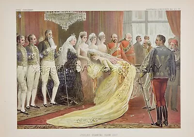 Queen Victoria Golden Jubilee Drawing Room Large 1880s Antique Color Print • $79.95