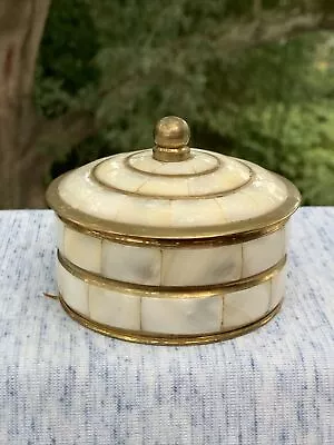 Vintage Rare Mother Of Pearl Mosaic & Brass Trinket Jewelry Box India ❤️sj4j2 • $50