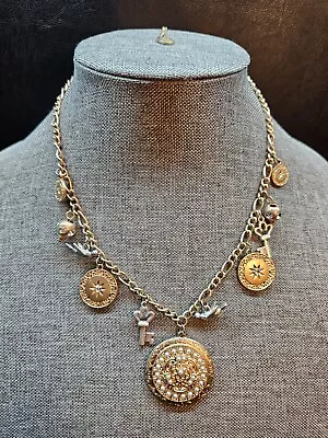 Gold Tone Time And Tru Medallion Charm Statement Necklace 21  • $11.99