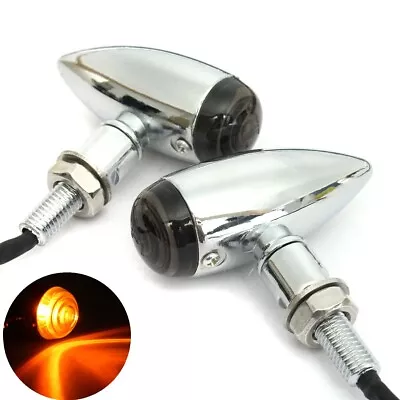 Chrome Mini Bullet Motorcycle Turn Signal Tail Light Indicators Blinkers Amber H • $15.83