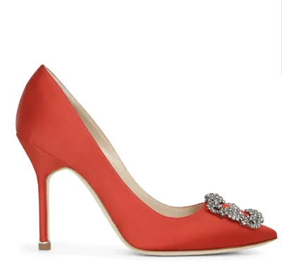 Manolo Blahnik Manolo Blahnik Hangisi 105 Red Satin Pumps • $700