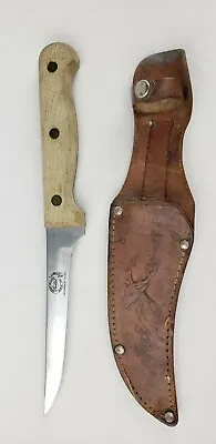 Vintage Carvel Hall Hi-Carbon Steel Boning Knife Deer Sheath Hunting Fishing Old • $29.95