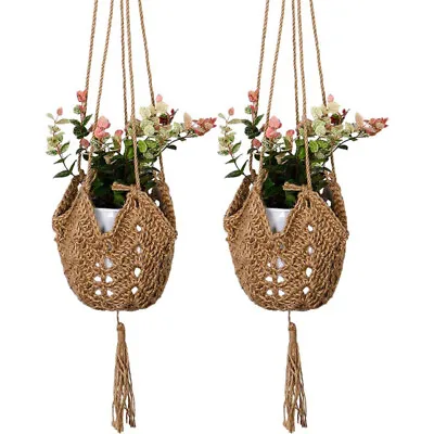 2x Macrame Plant Hanger Indoor Hanging Planter Basket Rope Flower Pot Holder • £10.06