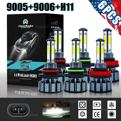 4-Sides 9005 9006 H11 LED Combo Headlight High Low Beam Bulb White Fog Light Kit • $23.32