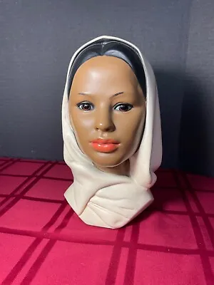 Vintage MCM Marwal Chalkware Women Head Bust Scarf Wrap Beautiful Girl • $30