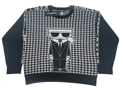 NWT KARL LAGERFELD Women's Black White Long Sleeve Sweater Size Large New • $49.88