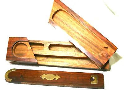 £16 • Buy Vintage Wooden “treen” Sliding Opening Pencil Box Inlaid With Brass Features