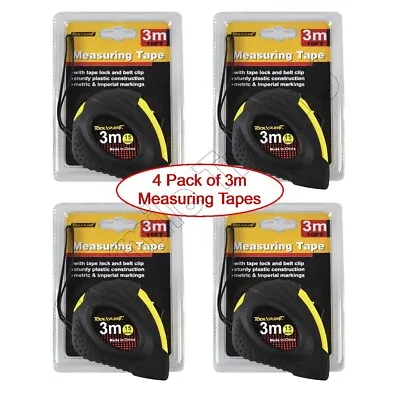 4 Pack 3m Metal Measuring Tape Rubber Grip Pocket Measure 3 Metre 10' Rule • £9.89