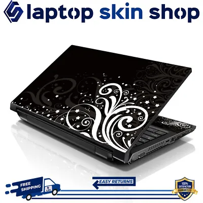 Laptop Skin Sticker Notebook Decal Cover Black White Floral For Dell Apple 17-19 • $12.95
