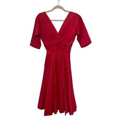 Vintage 50's Red Satin Party Cocktail Dress • $65