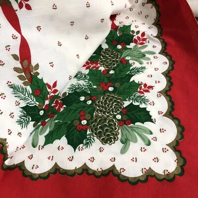 Vintage Christmas Tablecloth Pinecone Holly 60x103” By SUNWEAVE • $45